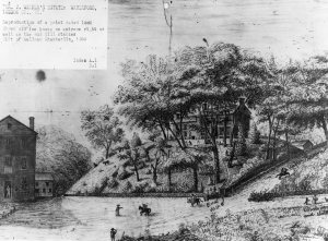 sketch of a house on a hill above the old Mill